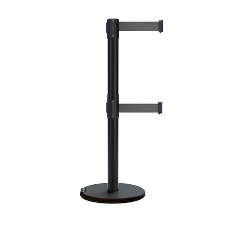 Montour Line Retractable Double Belt Rolling Stanchion, Dark Gray, 11 ft Length, 2.5 ft Post Height P400DRL-BK-DGY-110